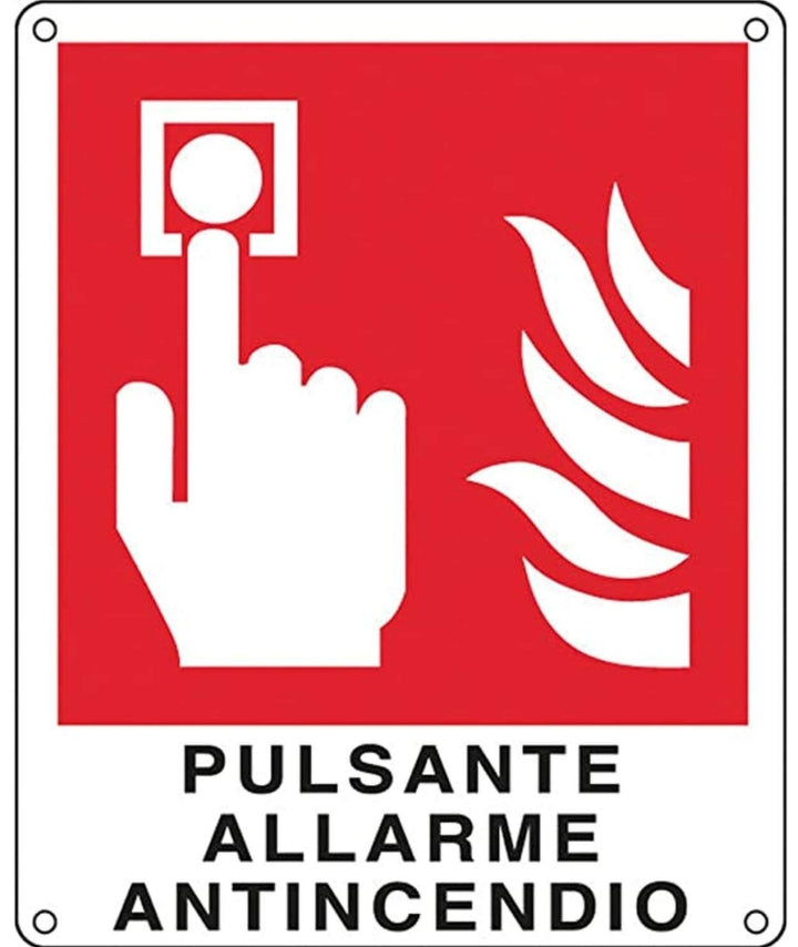 Cartello con scritta 'pulsante allarme antincendio'